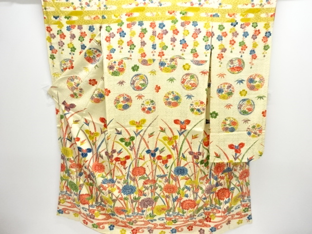 アンティーク　草花に花丸文様振袖